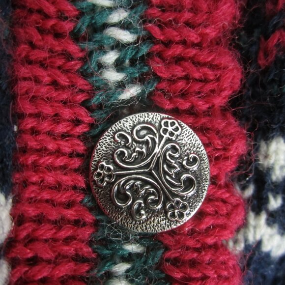 Vtg Alps Womens L Red Green Navy White Wool Nordic Cardigan Sweater Holiday Ski - Picture 3 of 14